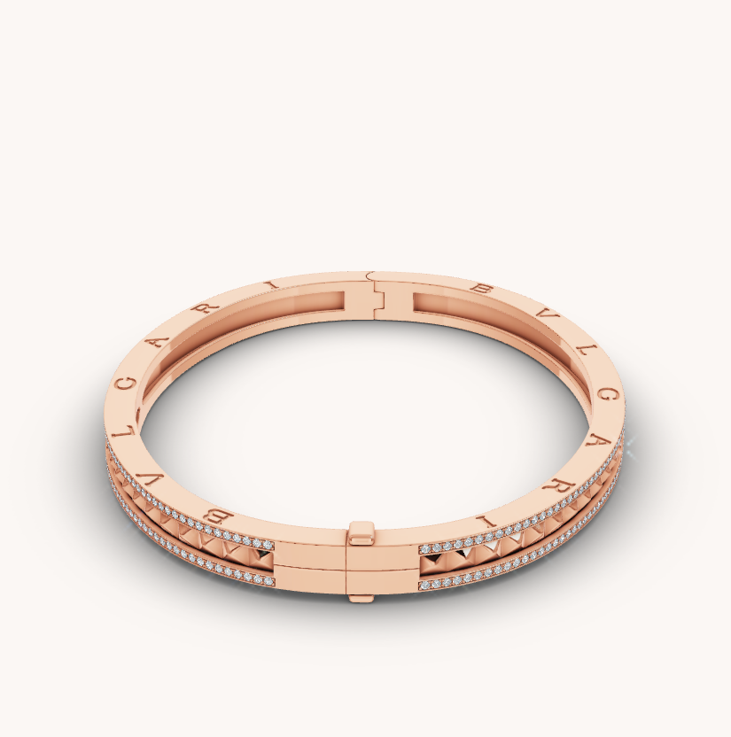 [Stellar Jewelry]ZERO 1 SPIRAL AND PAVED DIAMOND PINK GOLD BRACELET