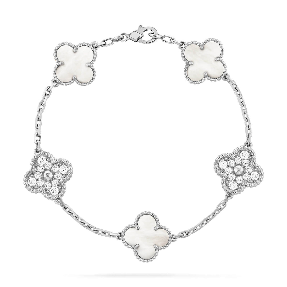 [Stellar Jewelry]CLOVER WHITE PEARL MOP 5 MOTIF BRACELET COLLECTION