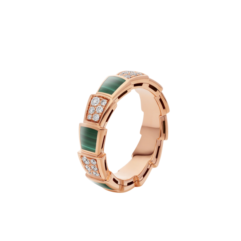[Stellar Jewelry]SERPENTI RING PINK GOLD MALACHITE DIAMOND PAVED 4MM