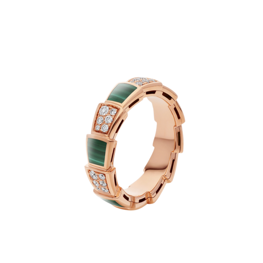 [Stellar Jewelry]SERPENTI RING PINK GOLD MALACHITE DIAMOND PAVED 4MM