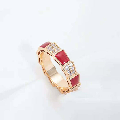 [Stellar Jewelry]SERPENTI RING PINK GOLD CARNELIAN DIAMOND PAVED 4MM