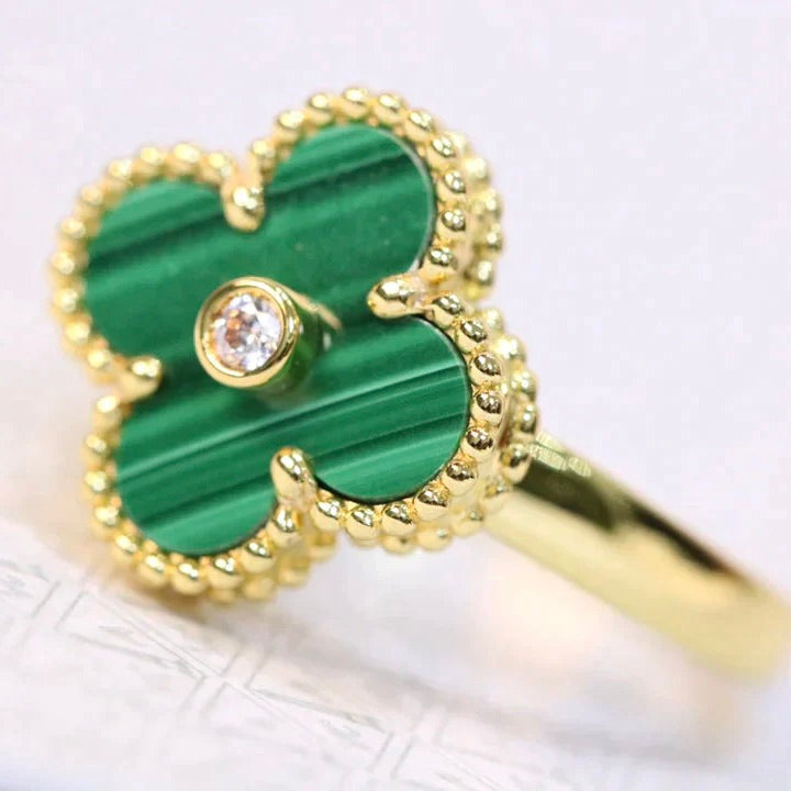 [Stellar Jewelry]CLOVER MALACHITE RING GOLD DIAMOND