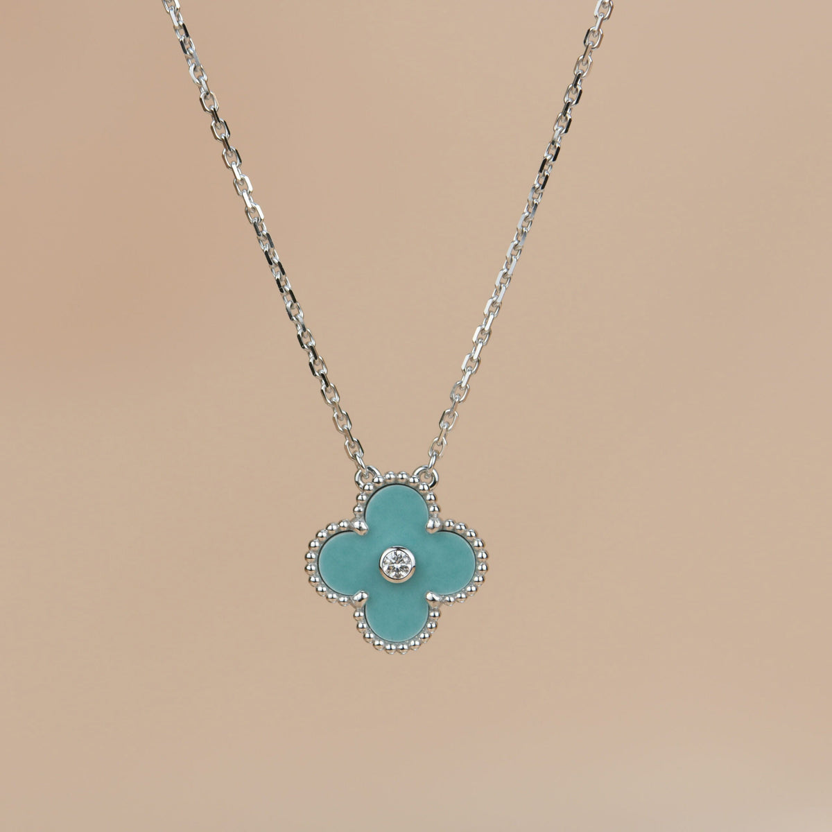 [Stellar Jewelry]CLOVER 15MM DIAMOND SVRES PORCELAIN  NECKLACE SILVER