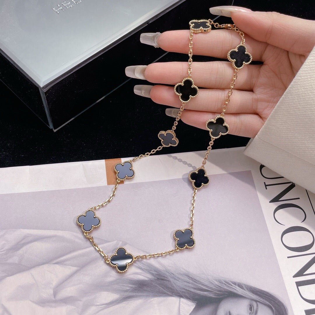 [Stellar Jewelry]CLOVER 10 MOTIFS ONYX NECKLACE
