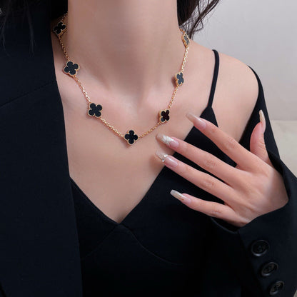 [Stellar Jewelry]CLOVER 10 MOTIFS ONYX NECKLACE