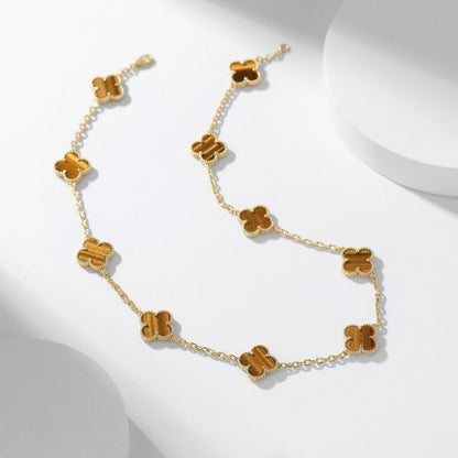 [Stellar Jewelry]CLOVER 10 MOTIFS TIGER EYE NECKLACE