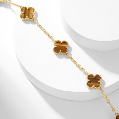 [Stellar Jewelry]CLOVER 10 MOTIFS TIGER EYE NECKLACE