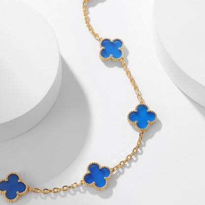 [Stellar Jewelry]CLOVER 10 MOTIFS BLUE AGATE NECKLACE