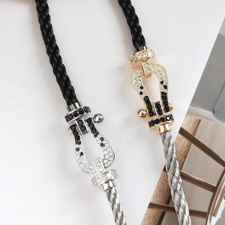 [Stellar Jewelry]FORCE LARGE HORSESHOE BLACK WHITE DIAMOND BRACELET ROSE GOLD