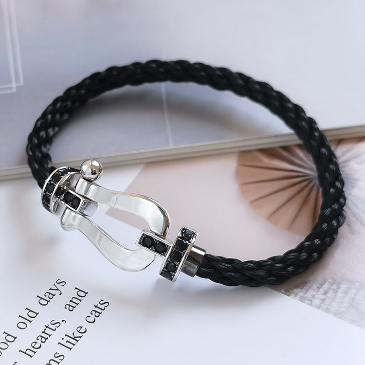 [Stellar Jewelry]FORCE LARGE HORSESHOE BLACK DIAMOND BRACELET SILVER