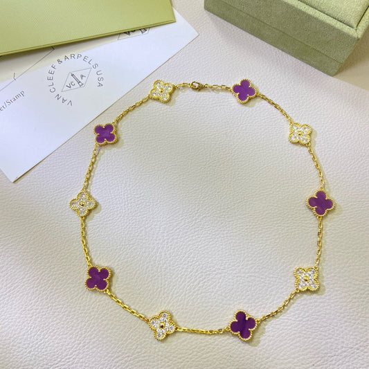 [Stellar Jewelry Jewelry]CLOVER 10 MOTIFS  PURPLE VIOLET DIAMOND NECKLACE