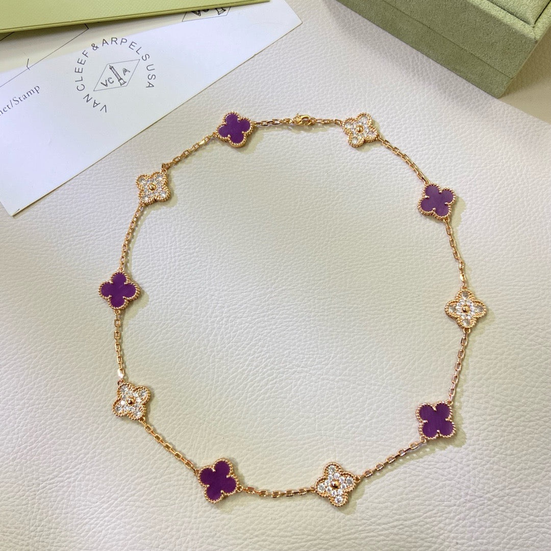 [Stellar Jewelry Jewelry]CLOVER 10 MOTIFS  PURPLE VIOLET DIAMOND NECKLACE