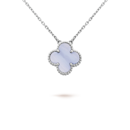 [Stellar Jewelry]CLOVER 15MM BLUE CHALCEDONY NECKLACE SILVER