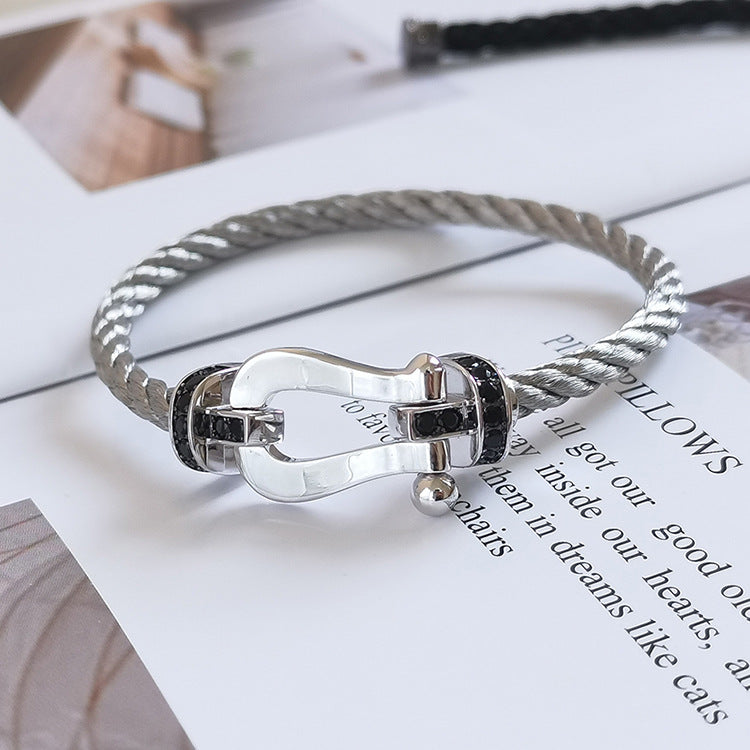 [Stellar Jewelry]FORCE LARGE HORSESHOE BLACK DIAMOND BRACELET SILVER