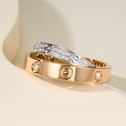[Stellar Jewelry]LOVE PINK GOLD SILVER DIAMOND DOUBLE RING