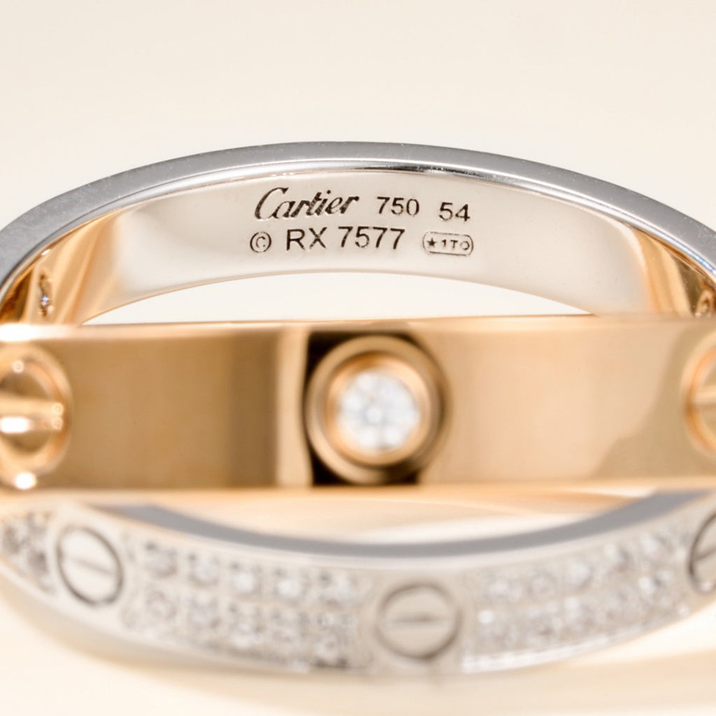 [Stellar Jewelry]LOVE PINK GOLD SILVER DIAMOND DOUBLE RING