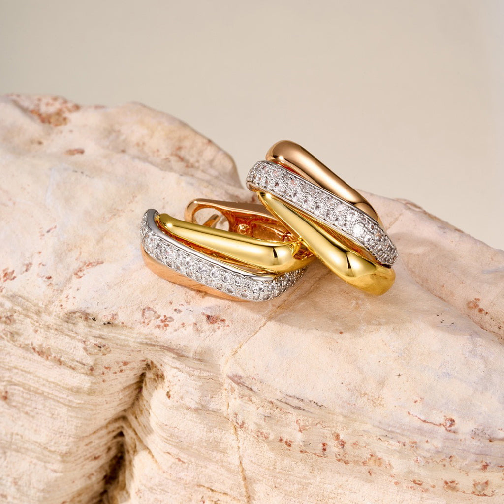 [Stellar Jewelry]TRINITY HALF DIAMOND  CUSHION EARRINGS