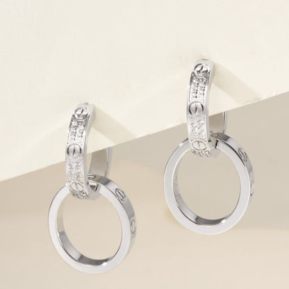 [Stellar Jewelry]LOVE 3.3MM DANGLE HALF DIAMOND EARRINGS