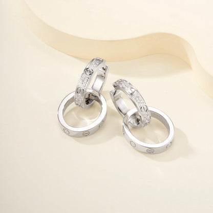 [Stellar Jewelry]LOVE 3.3MM DANGLE HALF DIAMOND EARRINGS