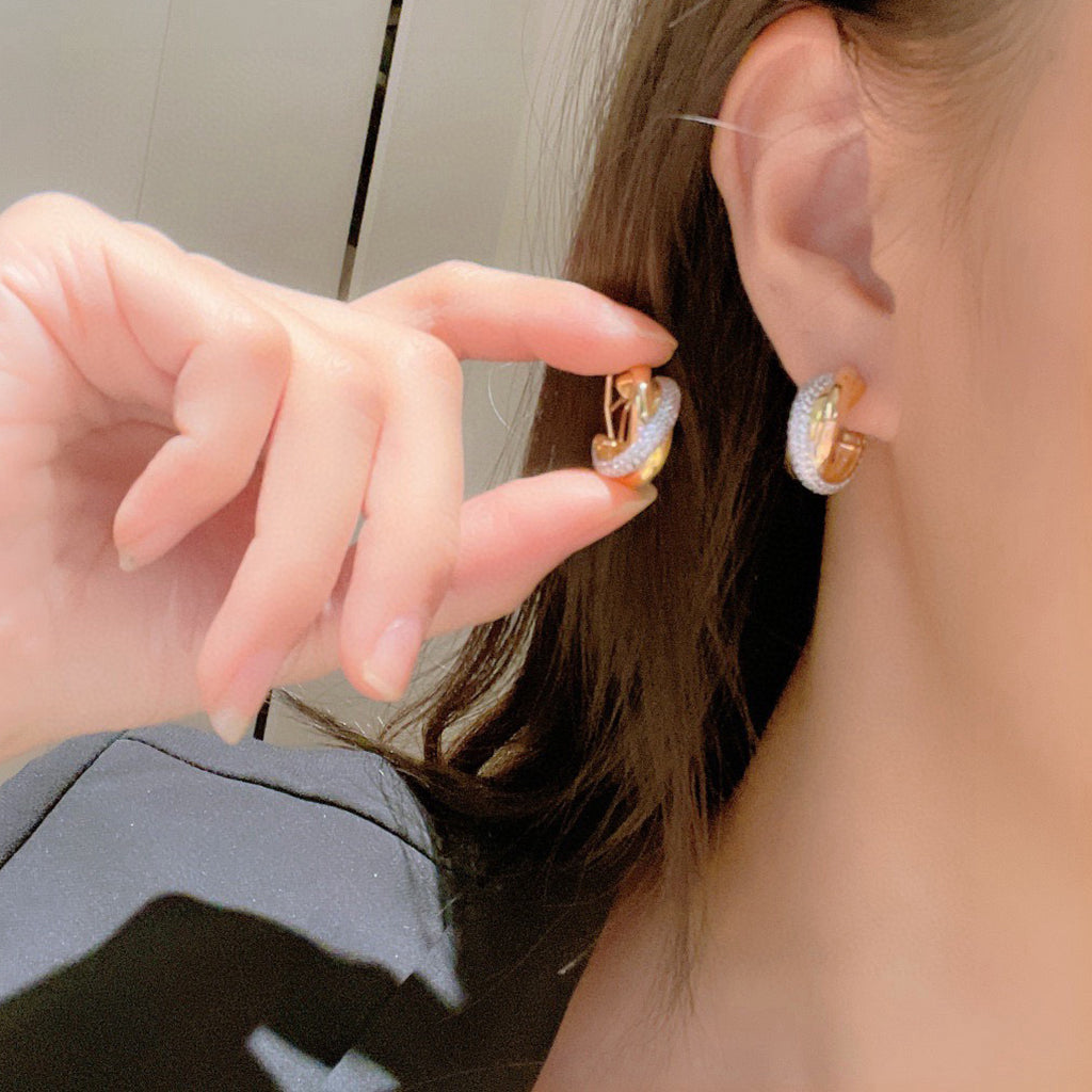 [Stellar Jewelry]TRINITY HALF DIAMOND  CLASSIC EARRINGS