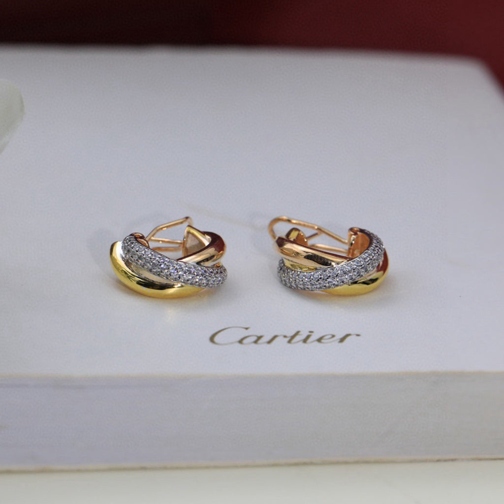 [Stellar Jewelry]TRINITY HALF DIAMOND  CLASSIC EARRINGS