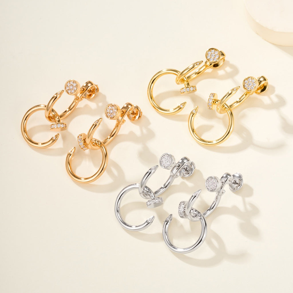 [Stellar Jewelry]JUSTE HALF DIAMOND DOUBLE EARRINGS