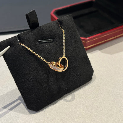 [Stellar Jewelry]LOVE DOUBLE RING HALF DIAMOND NECKLACE