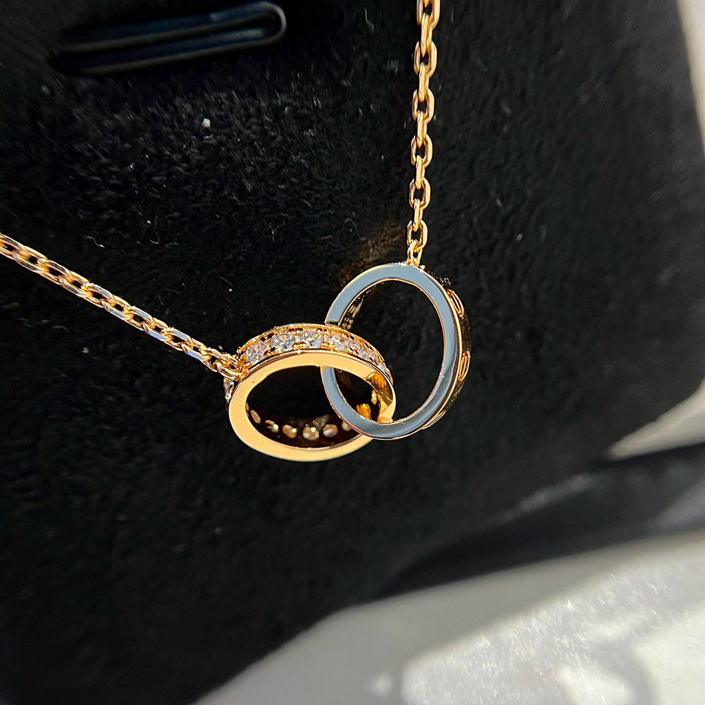 [Stellar Jewelry]LOVE DOUBLE RING HALF DIAMOND NECKLACE