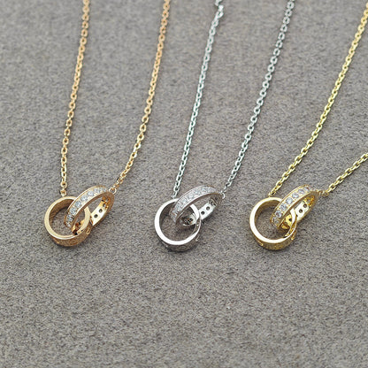 [Stellar Jewelry]LOVE DOUBLE RING HALF DIAMOND NECKLACE