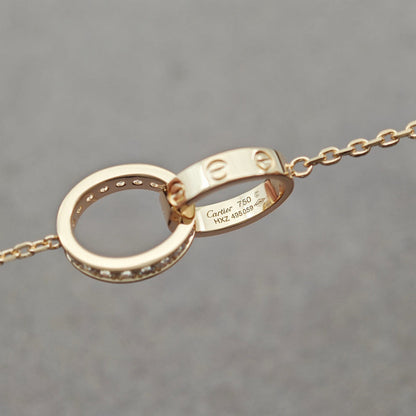 [Stellar Jewelry]LOVE DOUBLE RING HALF DIAMOND NECKLACE