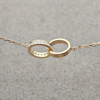 [Stellar Jewelry]LOVE DOUBLE RING HALF DIAMOND NECKLACE