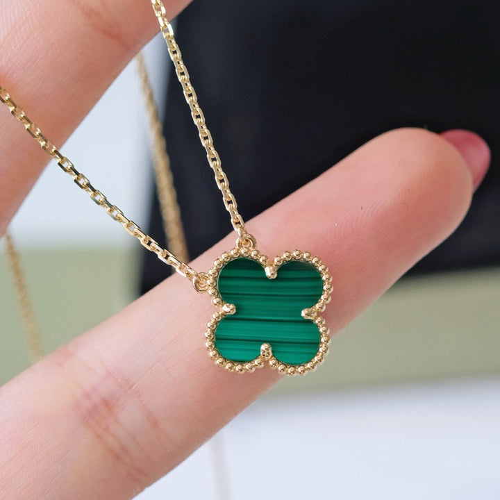 [Stellar Jewelry]CLOVER 15MM MALACHITE SINGLE FLOWER  NECKLACE