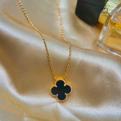 [Stellar Jewelry]CLOVER 15MM BLACK ONYX SINGLE FLOWER NECKLACE