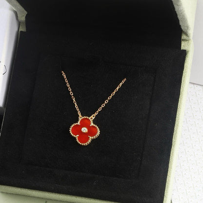 [Stellar Jewelry]CLOVER 15MM DIAMOND CARNELIAN NECKLACE