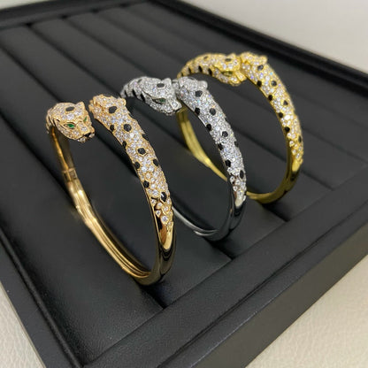 [Stellar Jewelry]PANTHERE DOUBLE HEADED HALF DIAMOND OPEN BRACELET