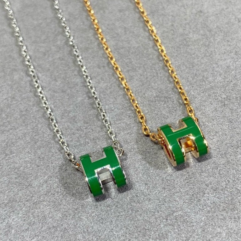 [Stellar Jewelry]POP H GREEN NECKLACE SILVER AND GOLD