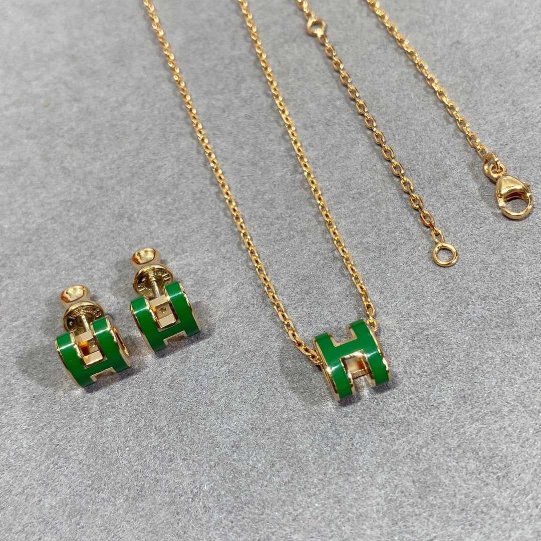 [Stellar Jewelry]POP H GREEN NECKLACE SILVER AND GOLD