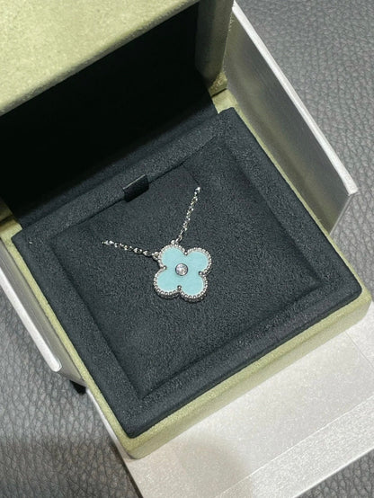 [Stellar Jewelry]CLOVER 1 DIAMOND LIGHT BLUE SILVER NECKLACE