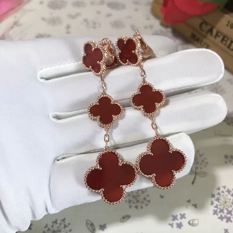 [Stellar Jewelry]CLOVER 3 MOTIF CARNELIAN DROP EARRINGS
