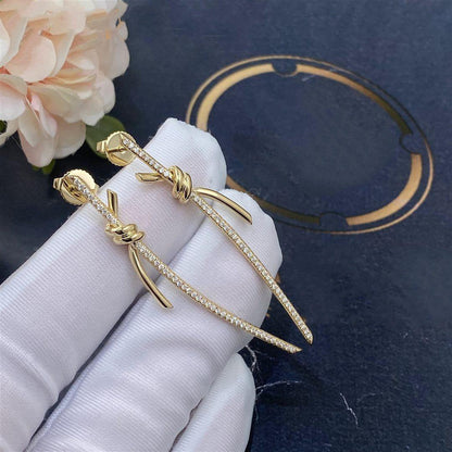 [Stellar jewels]KNOT DROP EARRINGS IN YELLOW GOLD WITH DIAMONDS