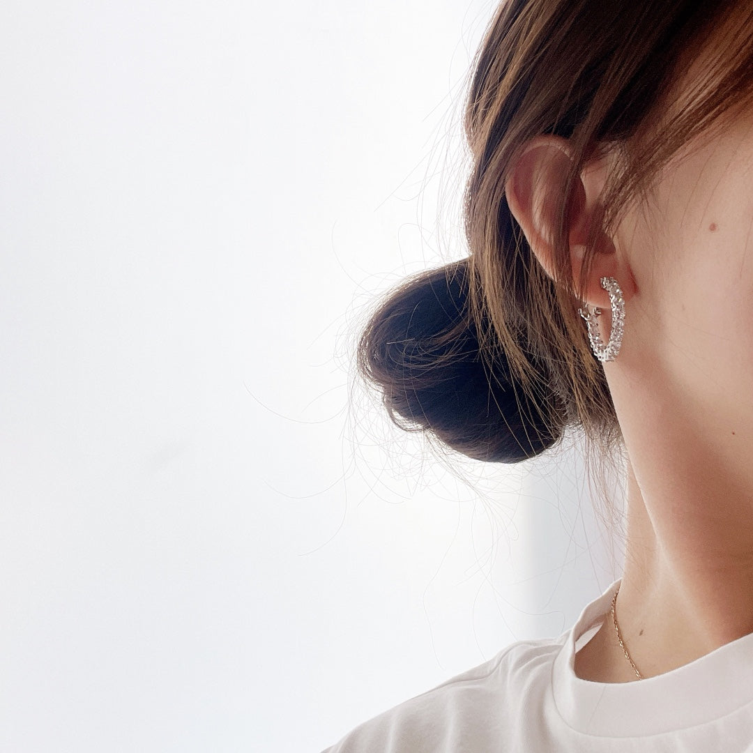 [Stellar jewels]SILVER DIAMOND HOOP EARRINGS
