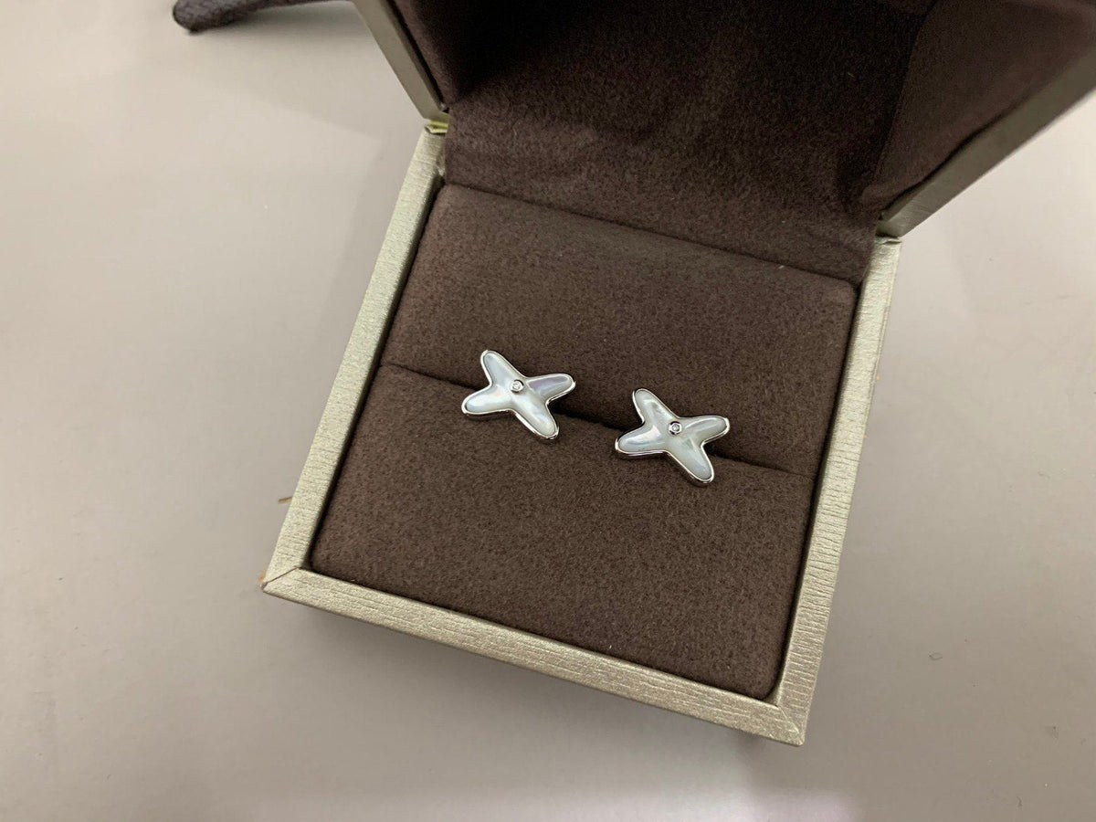 [Stellar Jewelry]JEUX DE WHITE MOP SILVER DIAMOND EARRINGS