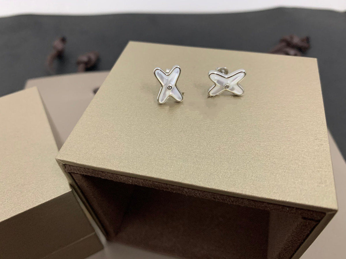 [Stellar Jewelry]JEUX DE WHITE MOP SILVER DIAMOND EARRINGS