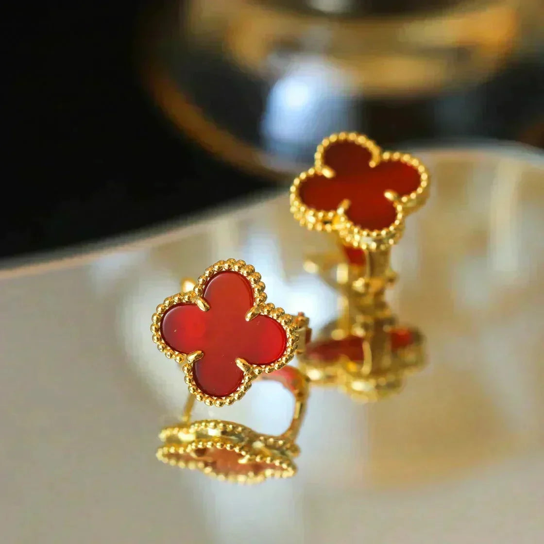 [Stellar Jewelry]CLOVER MEDIUM 1 MOTIFS CARNELIAN  EARRINGS