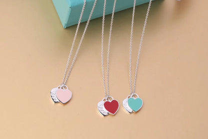 [Stellar jewels]DOUBLE HEART TAG PENDANT SILVER MINI NECKLACE