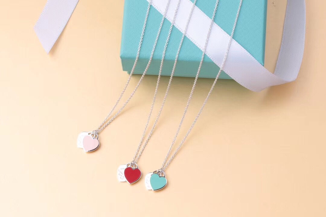 [Stellar jewels]DOUBLE HEART TAG PENDANT SILVER MINI NECKLACE