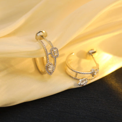 [Stellar Jewelry]CREOLES MY TWIN 2 RANGS SILVER DIAMOND EARRINGS
