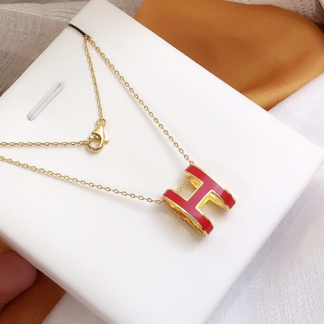 [Stellar Jewelry]HM CLIC RED ENAMEL GOLD NECKLACE
