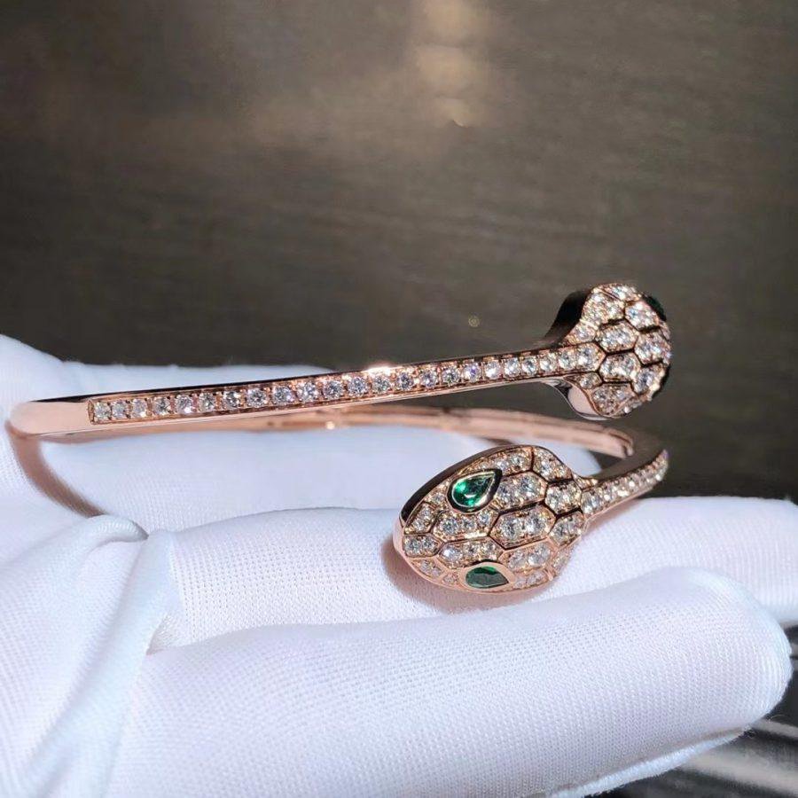 [Stellar Jewelry]SERPENTI BRACELET PINK GOLD MALACHITE DIAMOND DOUBLE SNAKE