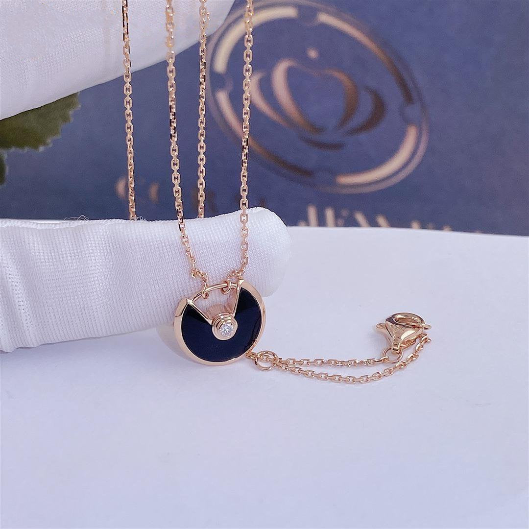 [Stellar Jewelry]AMULETTE ROSE GOLD ONYX NECKLACE